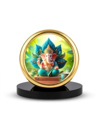 Car Desk/Table Top Lord Ganesha Metal Golden Photo Stand 2x2 Inches, Compact & Stylish Spiritual Display for Car, Home & Office (Pack of 1) (F18874)