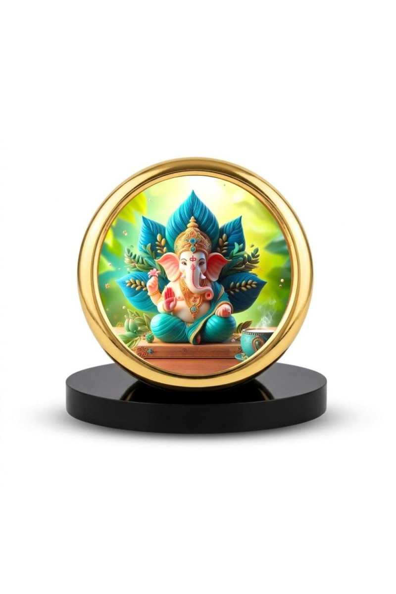 Car Desk/Table Top Lord Ganesha Metal Golden Photo Stand 2x2 Inches, Compact & Stylish Spiritual Display for Car, Home & Office (Pack of 1) (F18874)