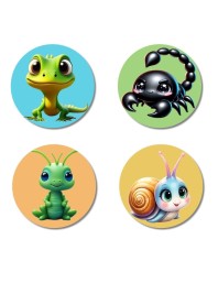 Lizard, Scorpion, Grasshopper, and Snail. Fridge Magnets 4 Piece Set | 3 Inch Round Wall Fridge Decor (F22943)