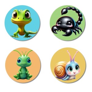 Lizard, Scorpion, Grasshopper, and Snail. Fridge Magnets 4 Piece Set | 3 Inch Round Wall Fridge Decor (F22943)