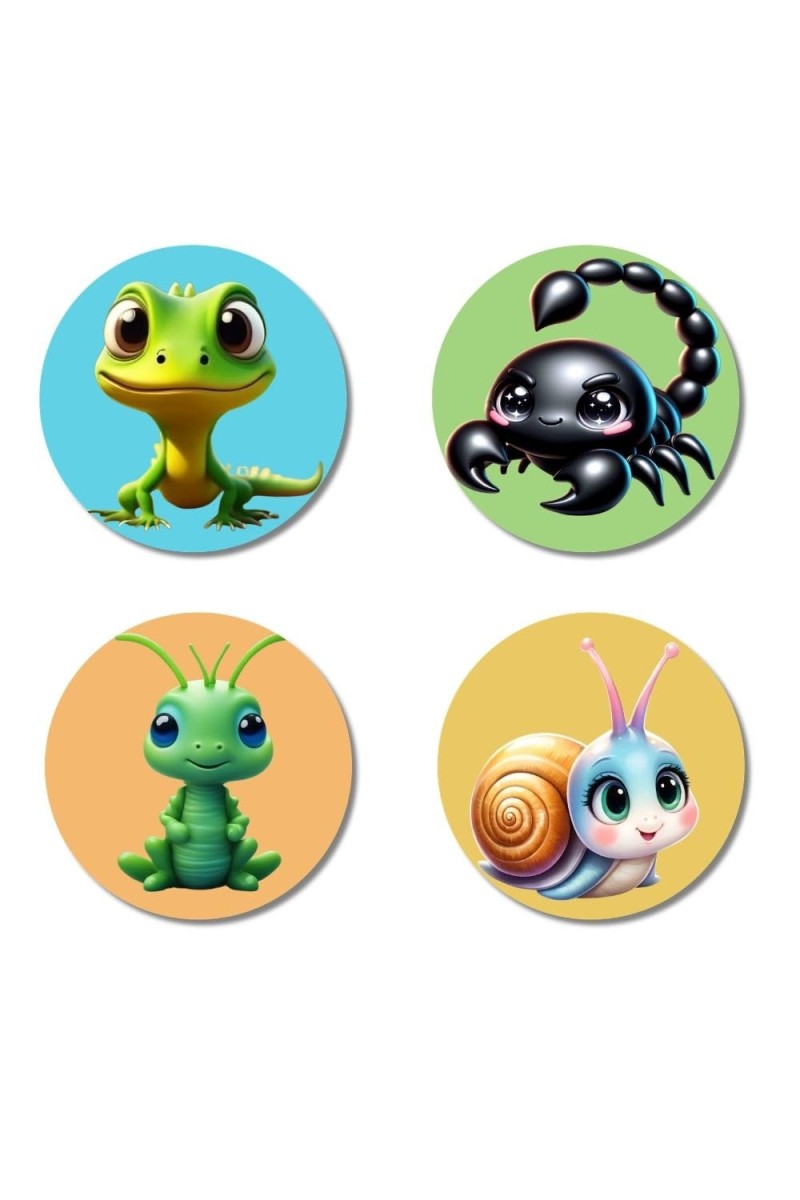 Lizard, Scorpion, Grasshopper, and Snail. Fridge Magnets 4 Piece Set | 3 Inch Round Wall Fridge Decor (F22943)