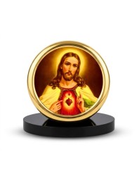 Car Desk/Table Top Lord Jesus Metal Golden Photo Stand 2x2 Inches, Compact & Stylish Spiritual Display for Car, Home & Office (Pack of 1) (F18460)