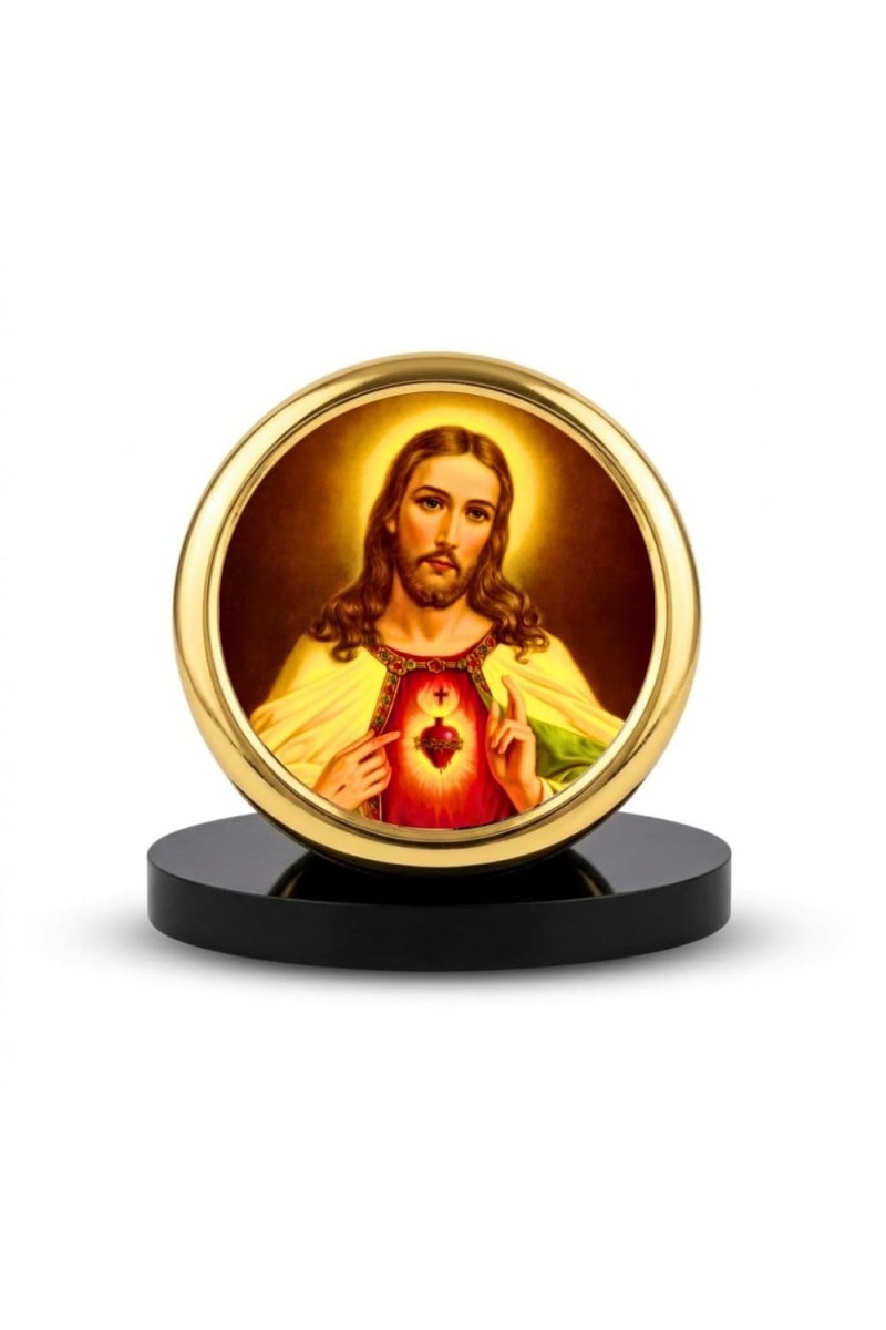 Car Desk/Table Top Lord Jesus Metal Golden Photo Stand 2x2 Inches, Compact & Stylish Spiritual Display for Car, Home & Office (Pack of 1) (F18460)