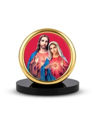 Car Desk/Table Top Lord Jesus and Merry Metal Golden Photo Stand 2x2 Inches, Compact & Stylish Spiritual Display for Car, Home & Office (Pack of 1) (F18659)