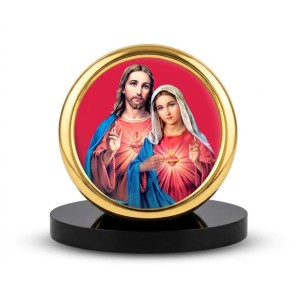Car Desk/Table Top Lord Jesus and Merry Metal Golden Photo Stand 2x2 Inches, Compact & Stylish Spiritual Display for Car, Home & Office (Pack of 1) (F18659)
