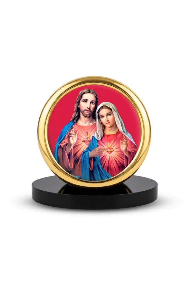 Car Desk/Table Top Lord Jesus and Merry Metal Golden Photo Stand 2x2 Inches, Compact & Stylish Spiritual Display for Car, Home & Office (Pack of 1) (F18659)