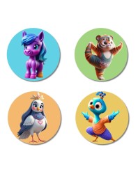 Pony, Bear, Sparrow, and Peacock Fridge Magnets 4 Piece Set | 3 Inch Round Wall Fridge Decor (F22906)