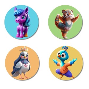 Pony, Bear, Sparrow, and Peacock Fridge Magnets 4 Piece Set | 3 Inch Round Wall Fridge Decor (F22906)