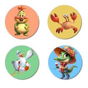 Chicken, Crab, Seagull, and Crocodile. Fridge Magnets 4 Piece Set | 3 Inch Round Wall Fridge Decor (F23040) Chicken, Crab, Seagull, and Crocodile. Fridge Magnets 4 Piece Set | 3 Inch Round Wall Fridge Decor (F23040)