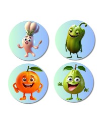 Garlic, Bitter Gourd, Orange, Guava Fridge Magnets 4 Piece Set | 3 Inch Round Wall Fridge Decor (F23300)