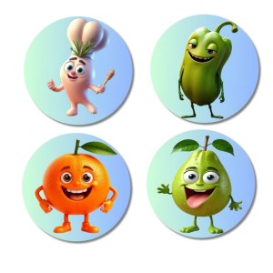 Garlic, Bitter Gourd, Orange, Guava Fridge Magnets 4 Piece Set | 3 Inch Round Wall Fridge Decor (F23300) Garlic, Bitter Gourd, Orange, Guava Fridge Magnets 4 Piece Set | 3 Inch Round Wall Fridge Decor (F23300)