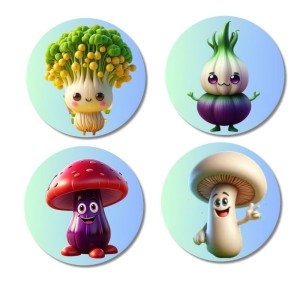 Broccoli, Onion, Mushroom, Mushroom Fridge Magnets 4 Piece Set | 3 Inch Round Wall Fridge Decor (F23305) Broccoli, Onion, Mushroom, Mushroom Fridge Magnets 4 Piece Set | 3 Inch Round Wall Fridge Decor (F23305)