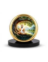 Car Desk/Table Top Ramakrishna Paramahamsa Metal Golden Photo Stand 2x2 Inches, Compact & Stylish Spiritual Display for Car, Home & Office (Pack of 1) (F18685)