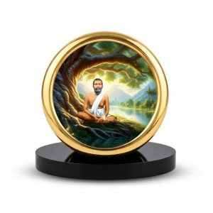 Car Desk/Table Top Ramakrishna Paramahamsa Metal Golden Photo Stand 2x2 Inches, Compact & Stylish Spiritual Display for Car, Home & Office (Pack of 1) (F18685)