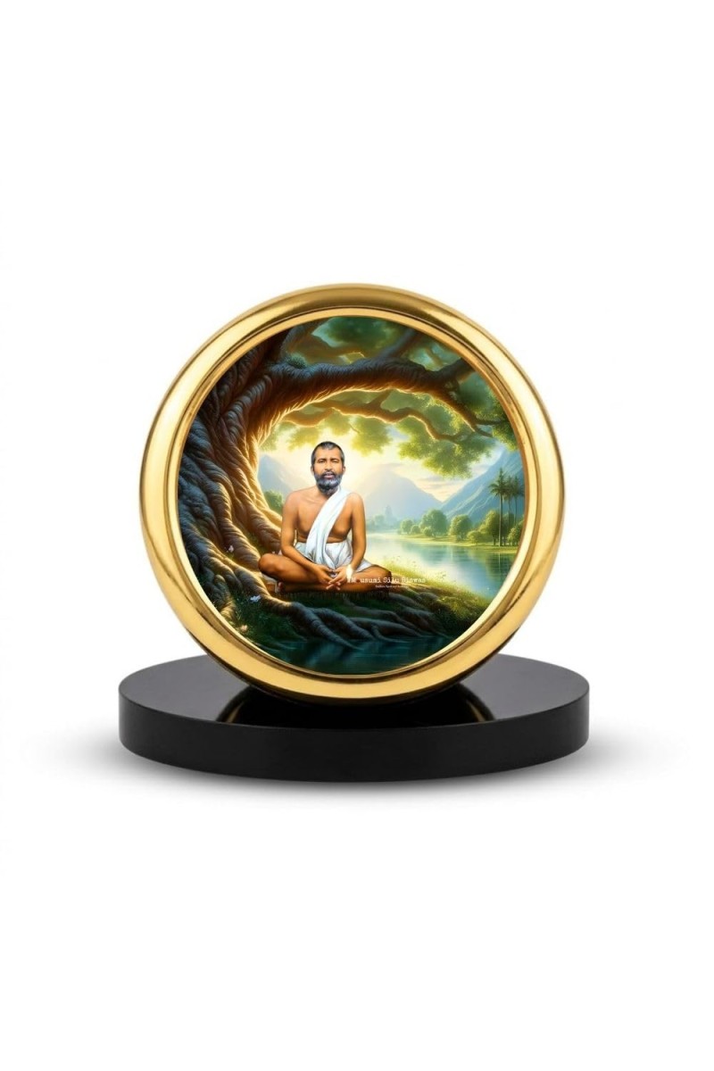Car Desk/Table Top Ramakrishna Paramahamsa Metal Golden Photo Stand 2x2 Inches, Compact & Stylish Spiritual Display for Car, Home & Office (Pack of 1) (F18685)