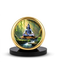 Car Desk/Table Top Lord Shiva Metal Golden Photo Stand 2x2 Inches, Compact & Stylish Spiritual Display for Car, Home & Office (Pack of 1) (F18544)