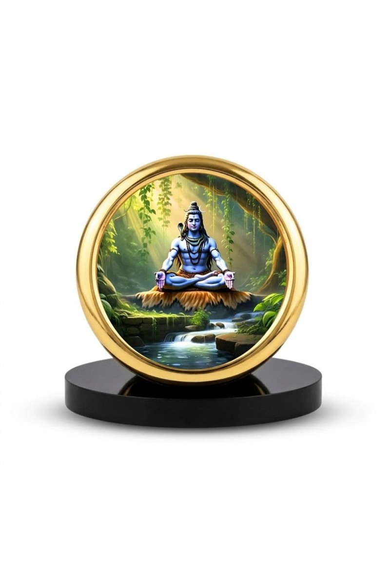 Car Desk/Table Top Lord Shiva Metal Golden Photo Stand 2x2 Inches, Compact & Stylish Spiritual Display for Car, Home & Office (Pack of 1) (F18544)