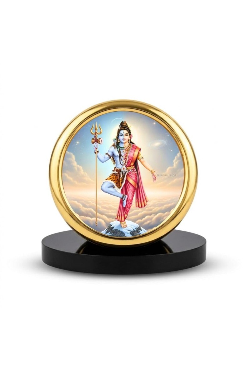 Car Desk/Table Top Arthanareeshwar Metal Golden Photo Stand 2x2 Inches, Compact & Stylish Spiritual Display for Car, Home & Office (Pack of 1) (F18594)