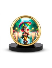 Car Desk/Table Top Little Ganesha Metal Golden Photo Stand 2x2 Inches, Compact & Stylish Spiritual Display for Car, Home & Office (Pack of 1) (F18841)