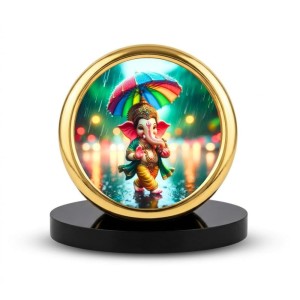 Car Desk/Table Top Little Ganesha Metal Golden Photo Stand 2x2 Inches, Compact & Stylish Spiritual Display for Car, Home & Office (Pack of 1) (F18841)