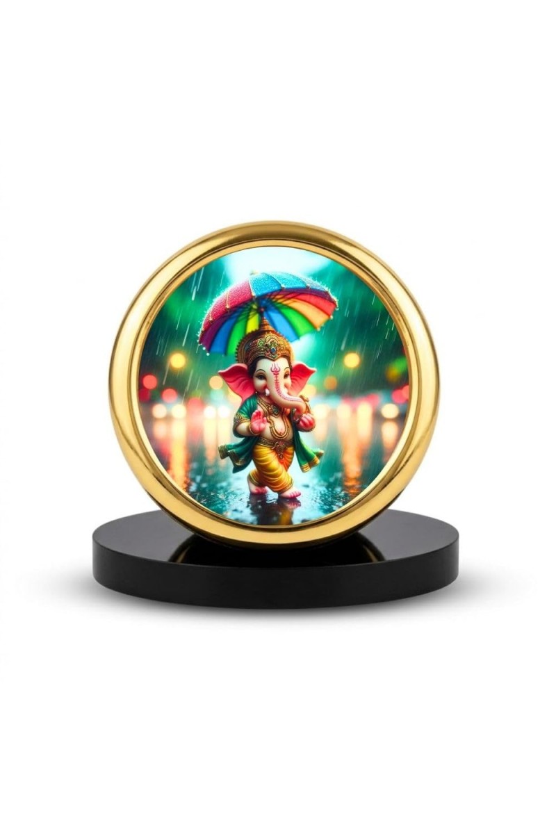 Car Desk/Table Top Little Ganesha Metal Golden Photo Stand 2x2 Inches, Compact & Stylish Spiritual Display for Car, Home & Office (Pack of 1) (F18841)