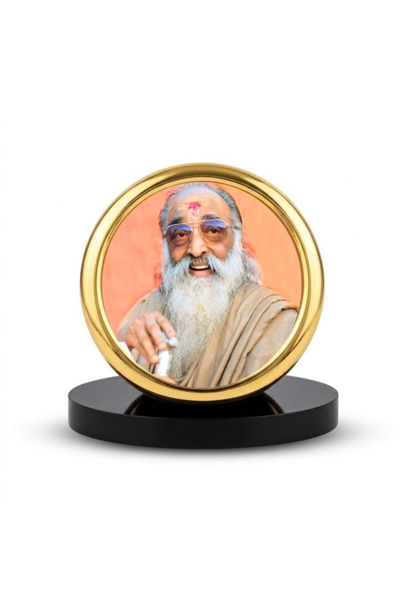 Car Desk/Table Top Swami Chinmayananda Ji Metal Golden Photo Stand 2x2 Inches, Compact & Stylish Spiritual Display for Car, Home & Office (Pack of 1) (F18550)