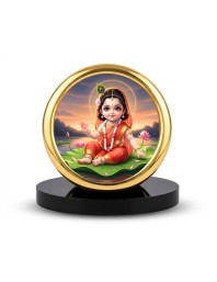 Car Desk/Table Top Radha Metal Golden Photo Stand 2x2 Inches, Compact & Stylish Spiritual Display for Car, Home & Office (Pack of 1) (F18645)
