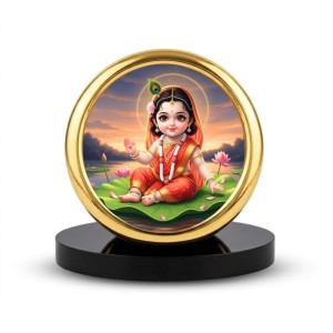 Car Desk/Table Top Radha Metal Golden Photo Stand 2x2 Inches, Compact & Stylish Spiritual Display for Car, Home & Office (Pack of 1) (F18645)