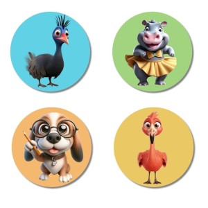 Ostrich, Hippo, Dog, and Chicken. Fridge Magnets 4 Piece Set | 3 Inch Round Wall Fridge Decor (F22901) Ostrich, Hippo, Dog, and Chicken. Fridge Magnets 4 Piece Set | 3 Inch Round Wall Fridge Decor (F22901)