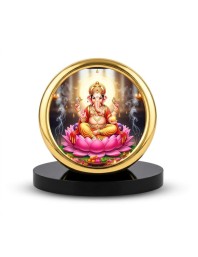 Car Desk/Table Top Lord Ganesha Metal Golden Photo Stand 2x2 Inches, Compact & Stylish Spiritual Display for Car, Home & Office (Pack of 1) (F18605)