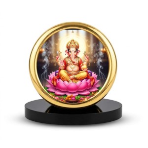 Car Desk/Table Top Lord Ganesha Metal Golden Photo Stand 2x2 Inches, Compact & Stylish Spiritual Display for Car, Home & Office (Pack of 1) (F18605)