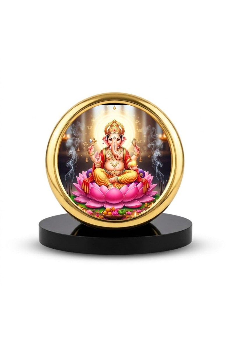 Car Desk/Table Top Lord Ganesha Metal Golden Photo Stand 2x2 Inches, Compact & Stylish Spiritual Display for Car, Home & Office (Pack of 1) (F18605)
