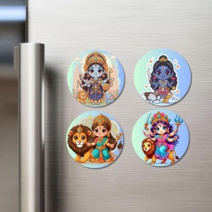 Durga and Kali. Fridge Magnets 4 Piece Set | 3 Inch Round Wall Fridge Decor (F22844)