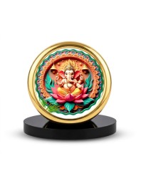 Car Desk/Table Top Lord Ganesha Metal Golden Photo Stand 2x2 Inches, Compact & Stylish Spiritual Display for Car, Home & Office (Pack of 1) (F18895)