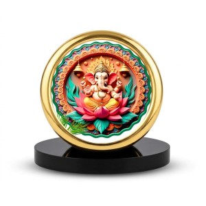Car Desk/Table Top Lord Ganesha Metal Golden Photo Stand 2x2 Inches, Compact & Stylish Spiritual Display for Car, Home & Office (Pack of 1) (F18895)