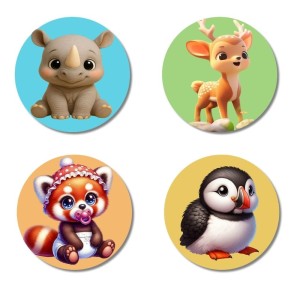Rhino, Deer, Red Panda, and Puffin. Fridge Magnets 4 Piece Set | 3 Inch Round Wall Fridge Decor (F22873) Rhino, Deer, Red Panda, and Puffin. Fridge Magnets 4 Piece Set | 3 Inch Round Wall Fridge Decor (F22873)
