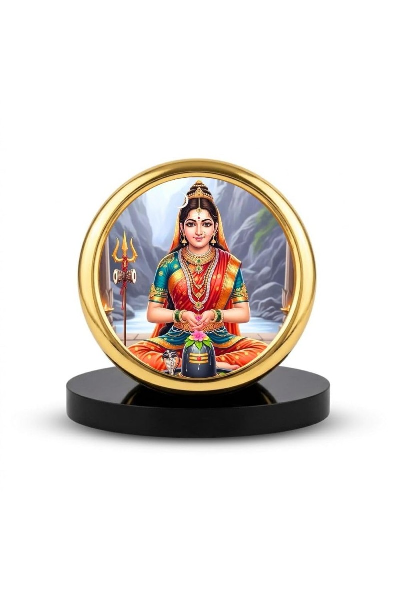 Car Desk/Table Top Goddess Parvathi Metal Golden Photo Stand 2x2 Inches, Compact & Stylish Spiritual Display for Car, Home & Office (Pack of 1) (F18573)
