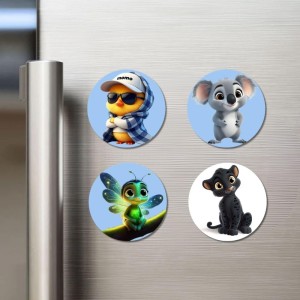 Duckling, Koala, Firefly, Panther Cub Fridge Magnets 4 Piece Set | 3 Inch Round Wall Fridge Decor (F23161)
