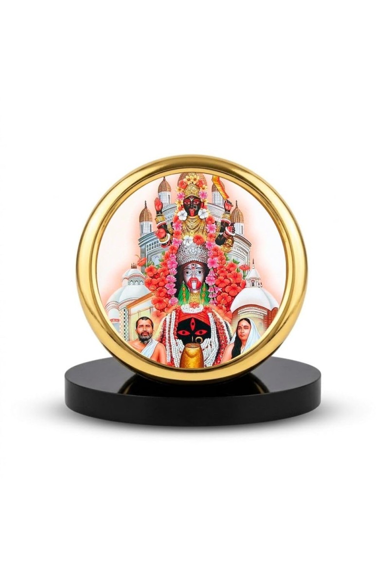 Car Desk/Table Top Kali Matha and Ramakrishna Paramahamsa Metal Golden Photo Stand 2x2 Inches, Compact & Stylish Spiritual Display for Car, Home & Office (Pack of 1) (F18697)