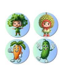 Kale, Durian, Carrot, Cucumber Fridge Magnets 4 Piece Set | 3 Inch Round Wall Fridge Decor (F23288)