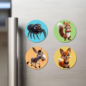 Spider, Squirrel, Donkey, and Fox. Fridge Magnets 4 Piece Set | 3 Inch Round Wall Fridge Decor (F22862) Spider, Squirrel, Donkey, and Fox. Fridge Magnets 4 Piece Set | 3 Inch Round Wall Fridge Decor (F22862)