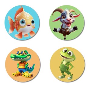 Goldfish, Goat, Crocodile, and Frog. Fridge Magnets 4 Piece Set | 3 Inch Round Wall Fridge Decor (F22858) Goldfish, Goat, Crocodile, and Frog. Fridge Magnets 4 Piece Set | 3 Inch Round Wall Fridge Decor (F22858)