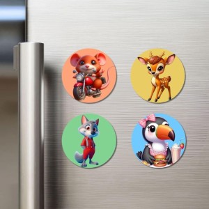 Mouse, Deer, Wolf, and Toucan. Fridge Magnets 4 Piece Set | 3 Inch Round Wall Fridge Decor (F23037) Mouse, Deer, Wolf, and Toucan. Fridge Magnets 4 Piece Set | 3 Inch Round Wall Fridge Decor (F23037)