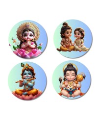 Lakshmi, Rama, Sita, Krishna, and Hanuman. Fridge Magnets 4 Piece Set | 3 Inch Round Wall Fridge Decor (F23193)