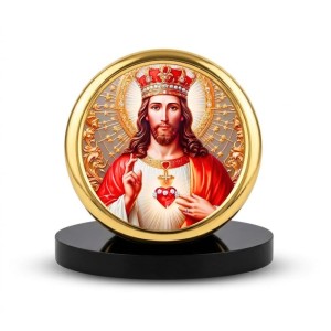 Car Desk/Table Top Lord Jesus Metal Golden Photo Stand 2x2 Inches, Compact & Stylish Spiritual Display for Car, Home & Office (Pack of 1) (F18814)