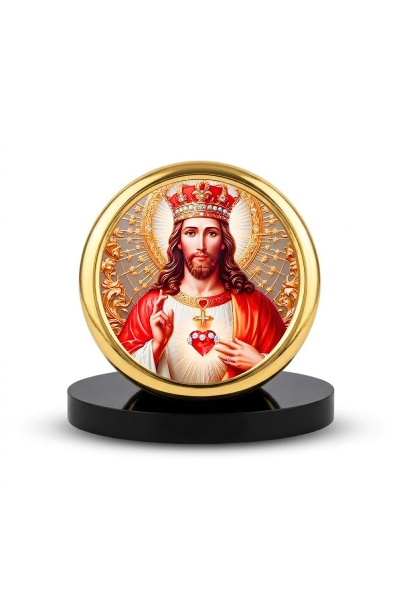Car Desk/Table Top Lord Jesus Metal Golden Photo Stand 2x2 Inches, Compact & Stylish Spiritual Display for Car, Home & Office (Pack of 1) (F18814)