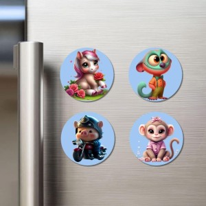 Unicorn, Monkey, Pig, and Monkey. Fridge Magnets 4 Piece Set | 3 Inch Round Wall Fridge Decor (F23136) Unicorn, Monkey, Pig, and Monkey. Fridge Magnets 4 Piece Set | 3 Inch Round Wall Fridge Decor (F23136)