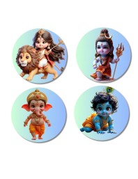 Durga, Shiva, Ganesha, Krishna Fridge Magnets 4 Piece Set | 3 Inch Round Wall Fridge Decor (F23173)