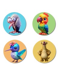 Swan, Parrot, Hummingbird, and Meerkat. Fridge Magnets 4 Piece Set | 3 Inch Round Wall Fridge Decor (F22905)