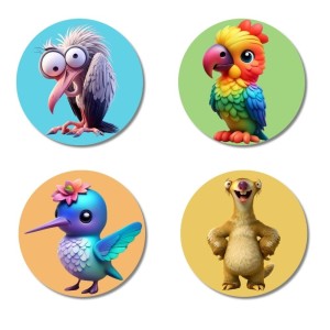 Swan, Parrot, Hummingbird, and Meerkat. Fridge Magnets 4 Piece Set | 3 Inch Round Wall Fridge Decor (F22905)